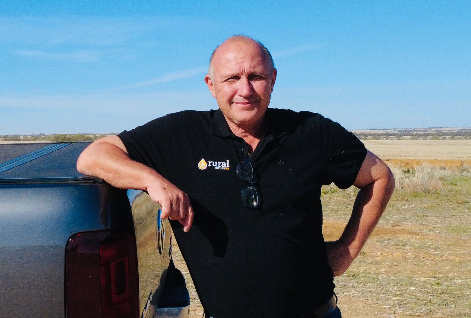 Chris Drew of Rural Inputs WA in a harvested paddock
